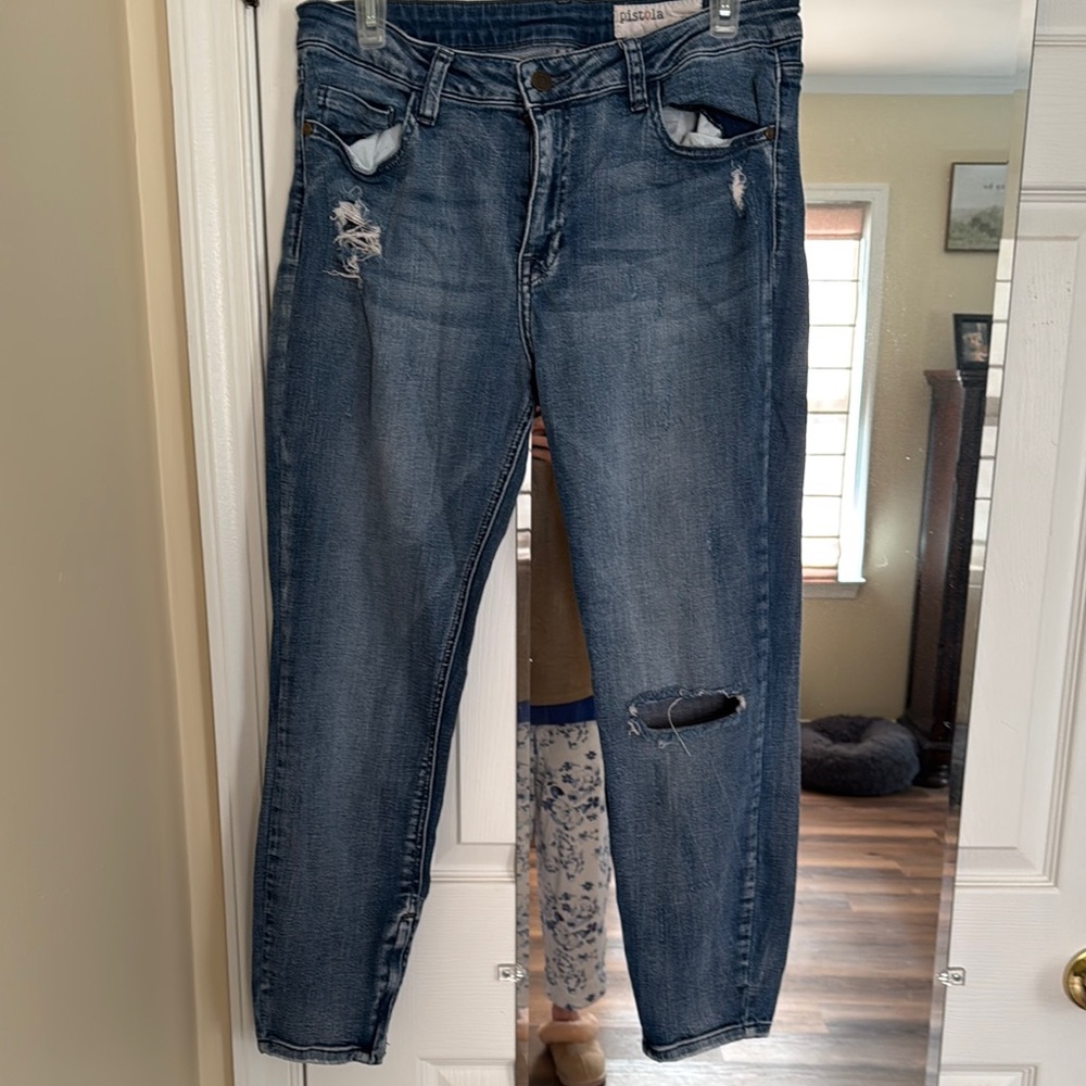 Pistola Blue Ankle Cropped Distressed Jeans